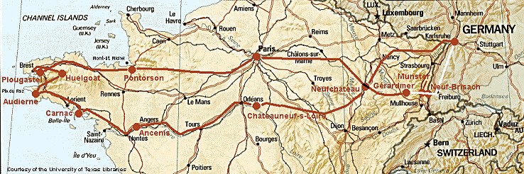 Landkarte Frankreichfahrt