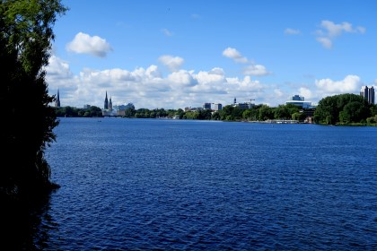 view across Aussenalster to the city