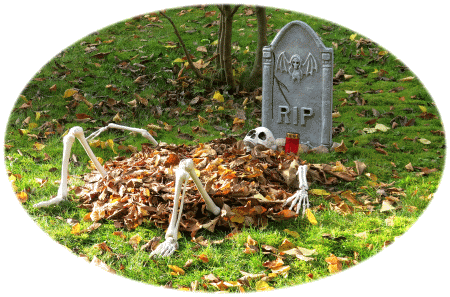 skeleton and tombstone