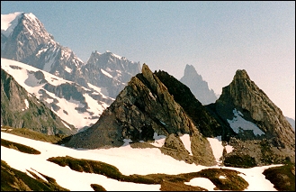 Blick vom Col de la Seigne Richtung Glacier du Miage