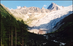 Blick zurück auf die Abstiegsroute und den Glacier du Trient