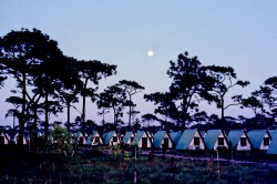 Phu Kradueng, moon across the shacks