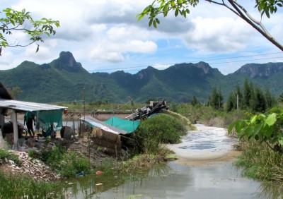 draining of a shrimp pond